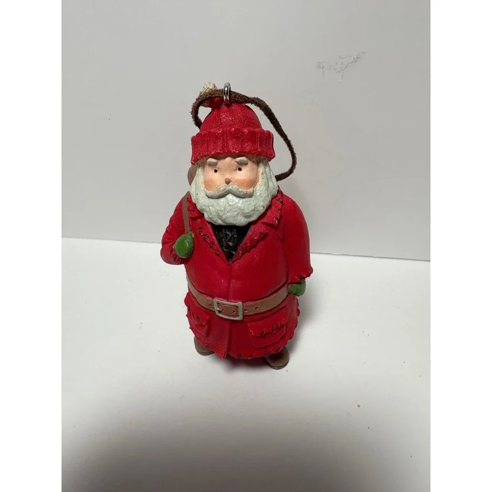 Hallmark 2003 Santa Claus Ornament Red Coat Backpack Basket Rustic Christmas